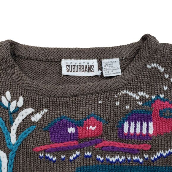 Vintage Country Suburbans Hand Knit Sweater Womens Small Farm House Town Cottage - Picture 3 of 8